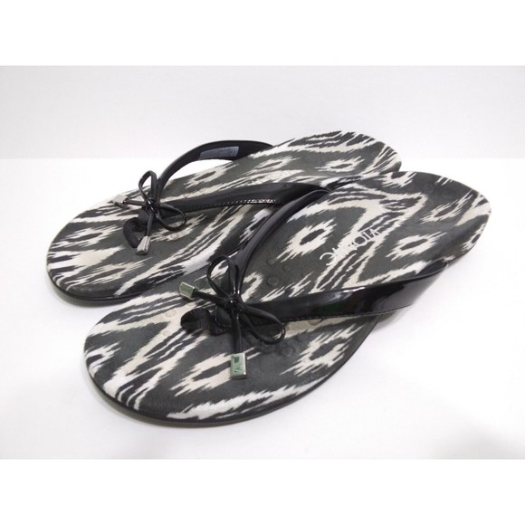 Vionic Shoes - Vionic Women's Size 9 Orthaheel Bella II Black White Flip Flop Sandals Bow Zebra